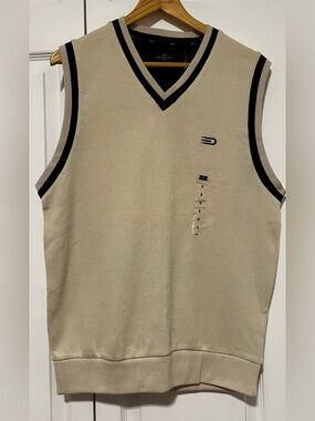 Dockers Men’s Beige V-Neck Sweater Vest with Black Trim